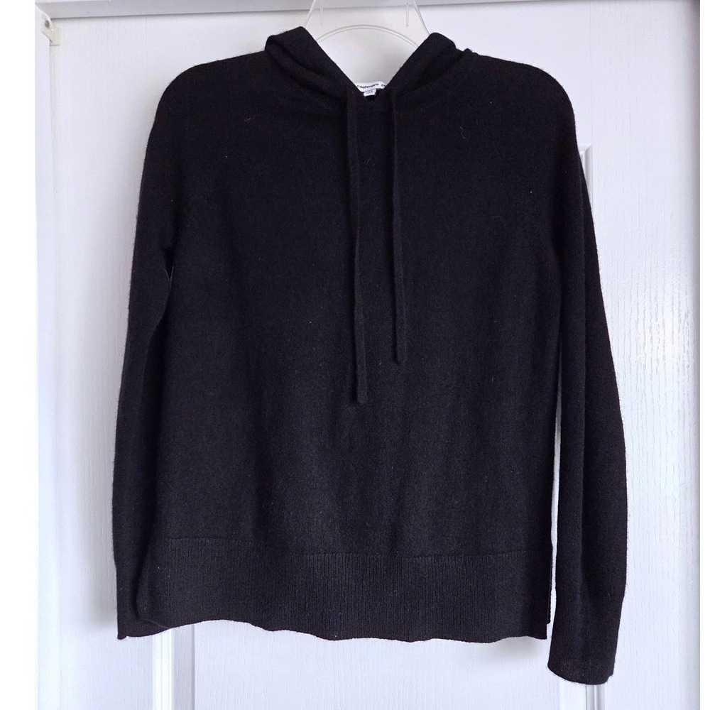 The Cashmere Project Womens 100% Cashmere Pullover Hoodie Black XS RN 93178